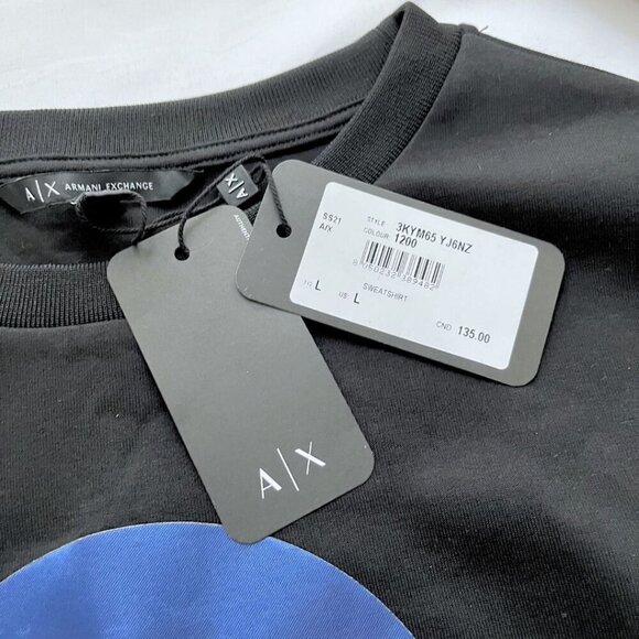 NWT ARMANI EXCHANGE WOMEN'S BLACK BLUE SMILEY GRAPHIC PRINT CREWNECK SWEATSHIRT - Picture 7 of 14